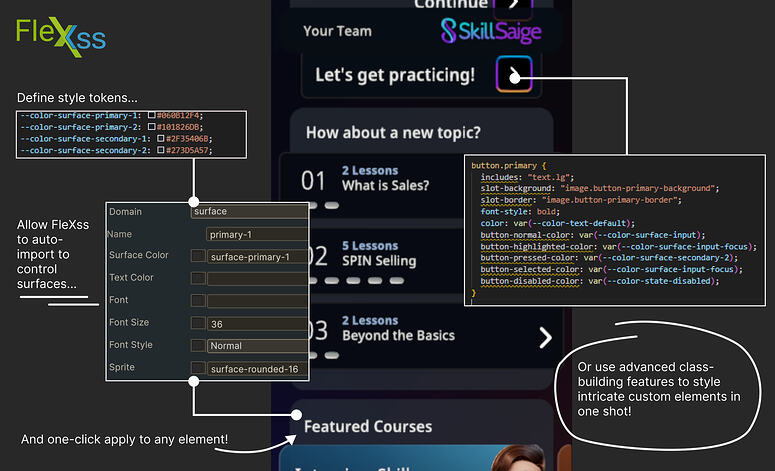 SkillSaige production interface styled through FleXss.